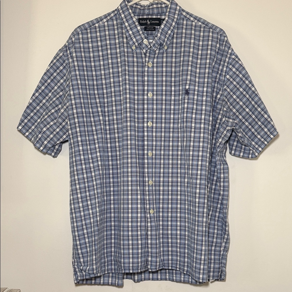 Ralph Lauren Greggor Blue Plaid‎ Men’s Short Sleeve Shirt Casual Size XL